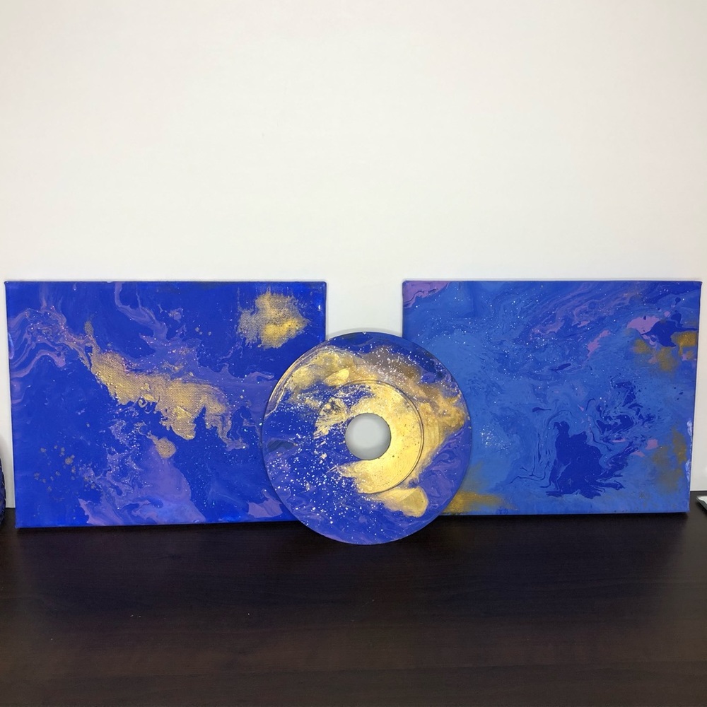 Gorgeous fluid art on vinyl record and canvas ✨